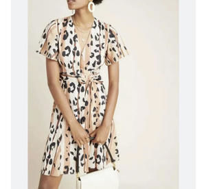 HUTCH Anthropologie leopard short sleeve wrap dress